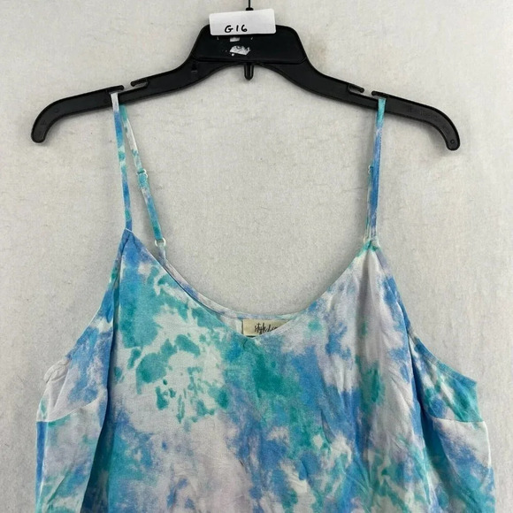 Style & Co Slip Dress Large Blue Citrus Dye Cool Spaghetti Strap V Neck Slit - Picture 12 of 12